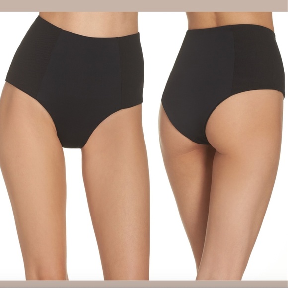 NWT $99 L Space Jackie‎ High Waist Bitsy Cut Bikini Bottoms Black [ Medium ] - Picture 1 of 8